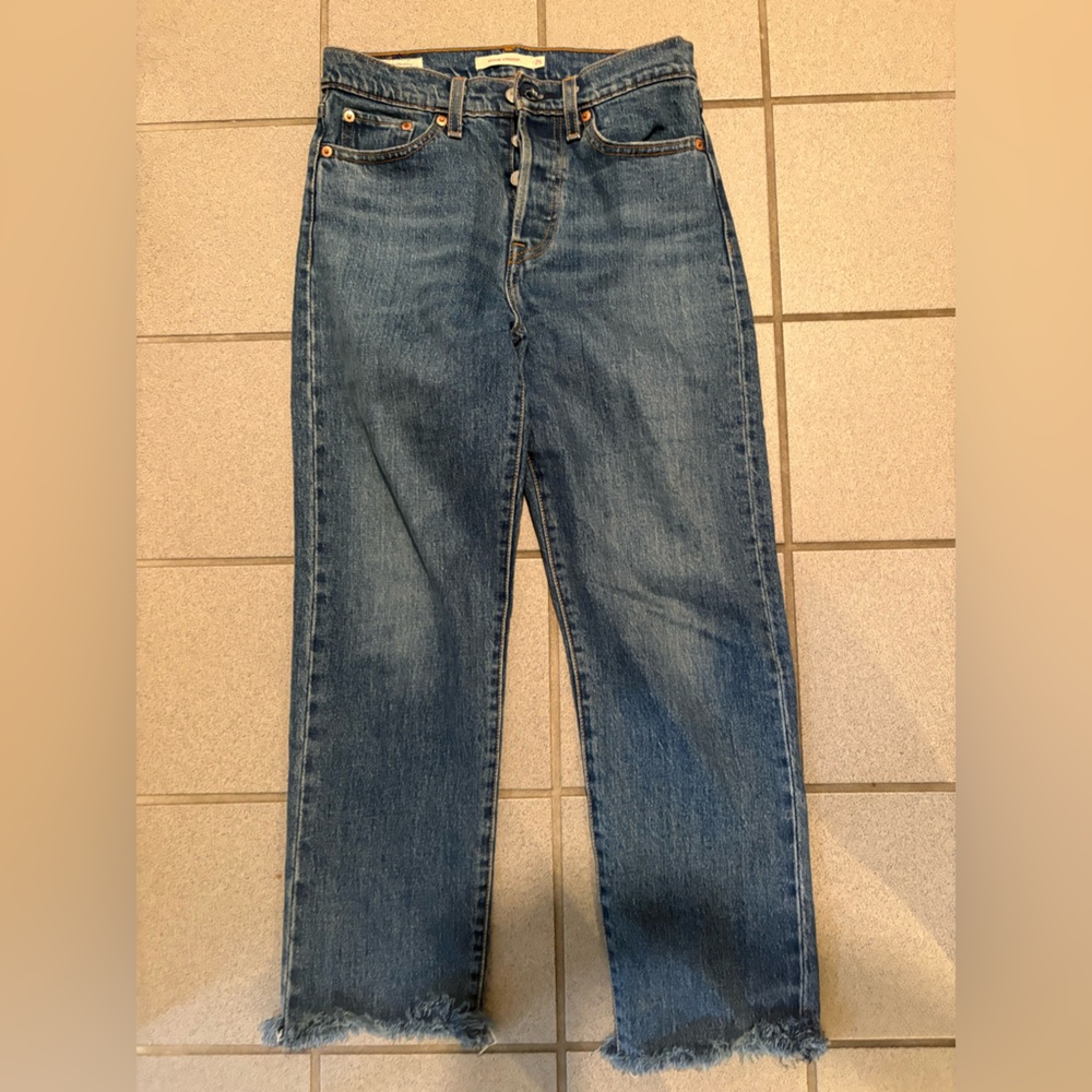 Levi's wedge straight Blue Denim Jeans - frayed hem